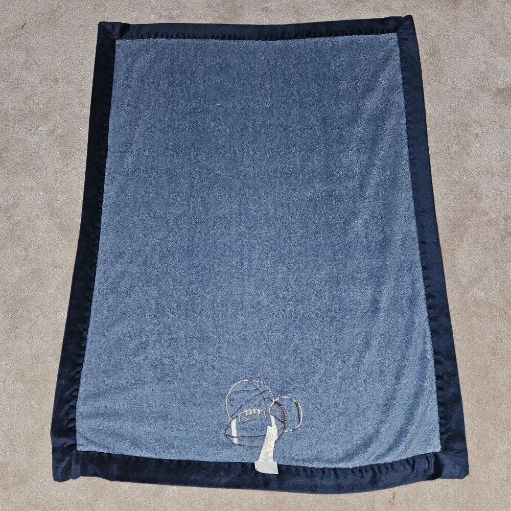Nojo Blue Fleece Baby Blanket Sports Ball Basketball Football Baseball 30x40